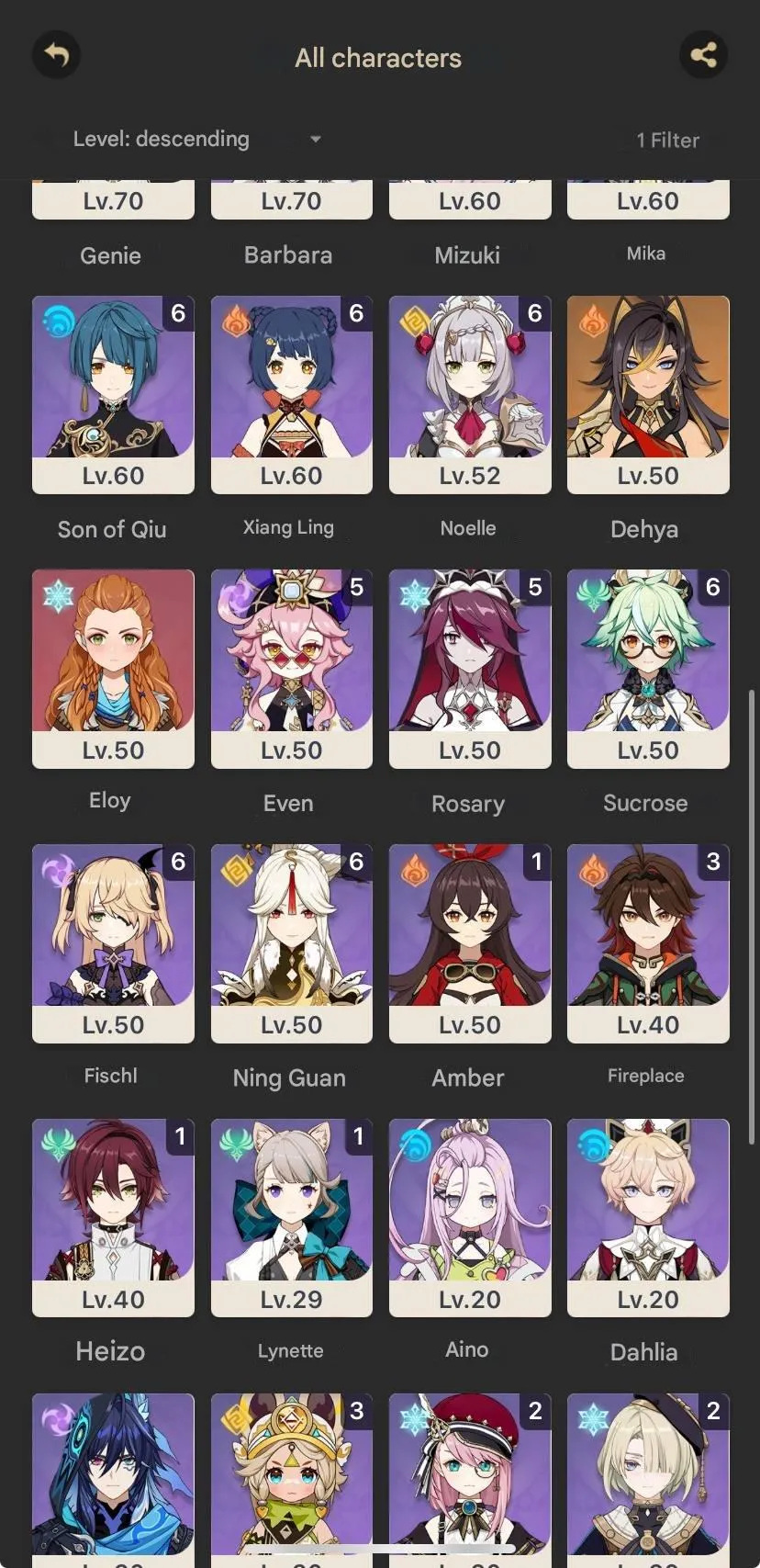 GI996 Raiden + Engulfing Lightning, Hu Tao + Staff of Homa, Harlequin + Signature, Shilonena, High AR58 Account 